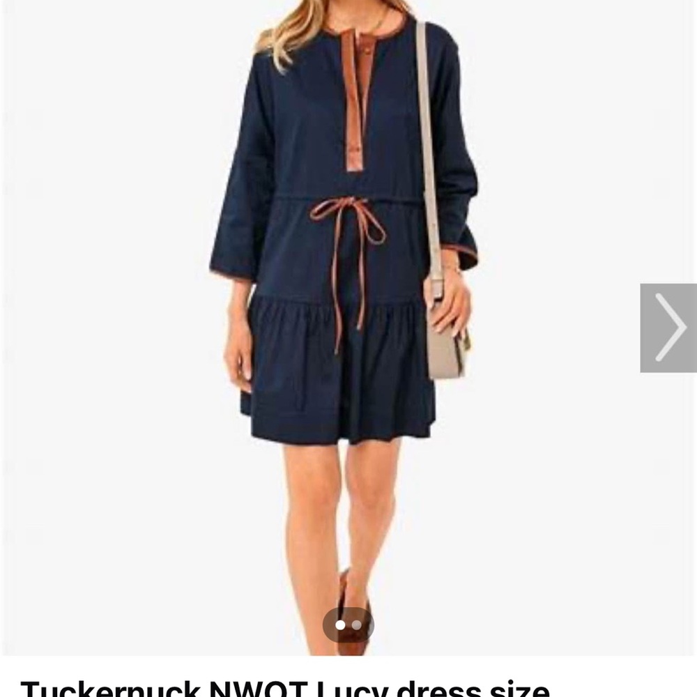 Tuckernuck Blue Casual Dress with 3/4 Sleeves and Crew Neck